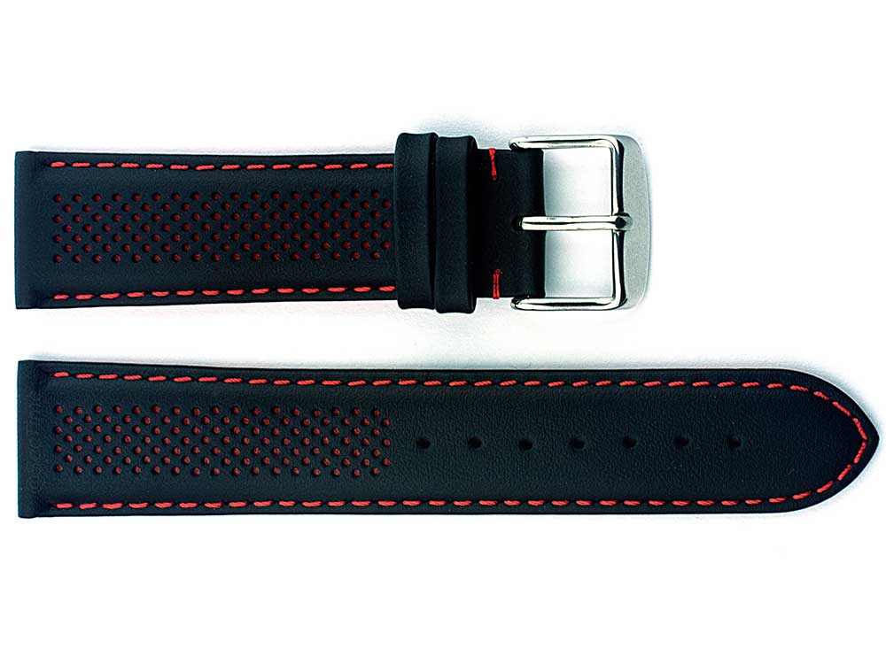 Laser Perforated Leather Watch Strap Oscar Black/Red 01
