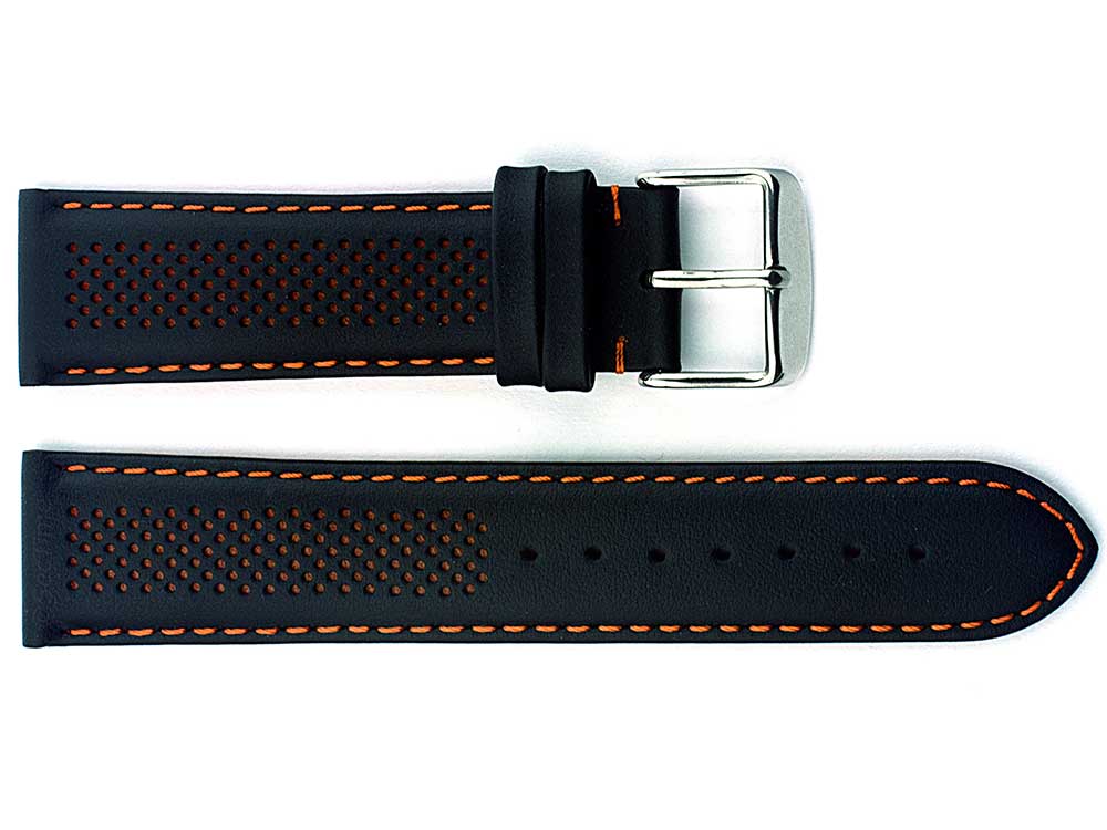 Laser Perforated Leather Watch Strap Oscar Black/Orange 01