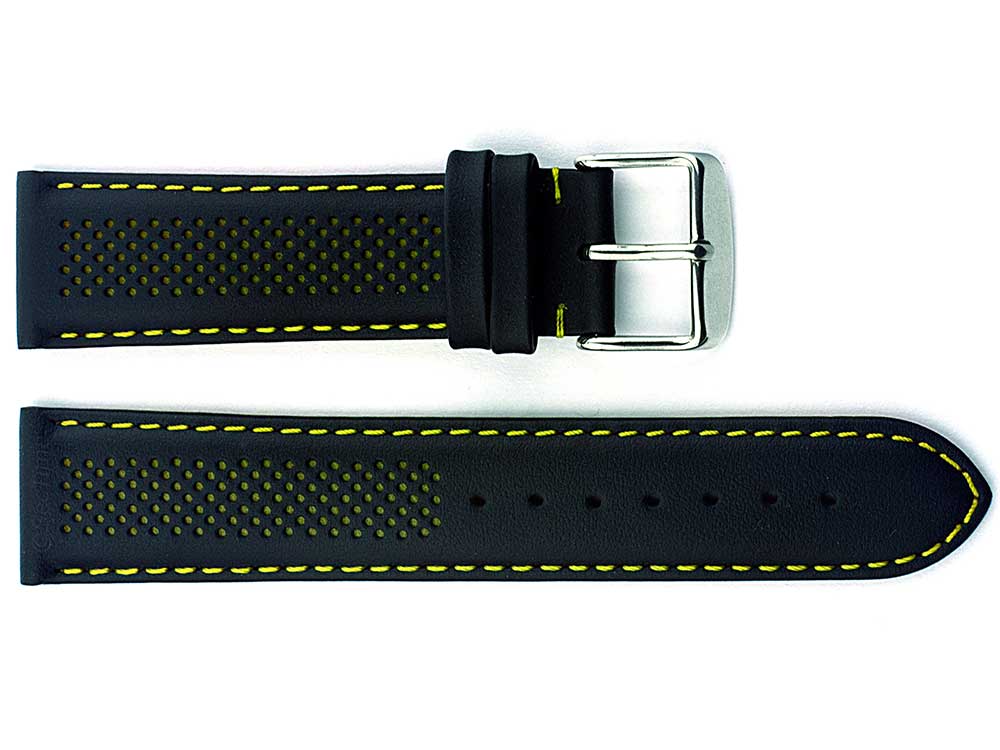 Laser Perforated Leather Watch Strap Oscar Black/Yellow 01