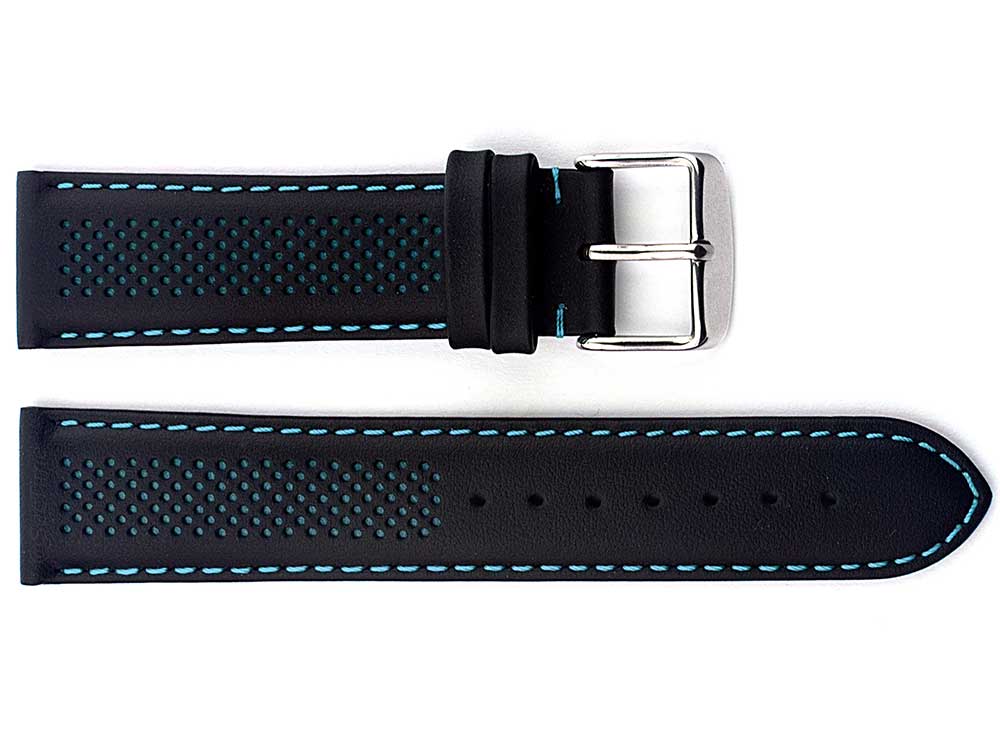 Laser Perforated Leather Watch Strap Oscar Black/Blue 01