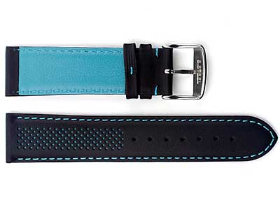 Laser Perforated Leather Watch Strap Oscar Black/Blue 18mm