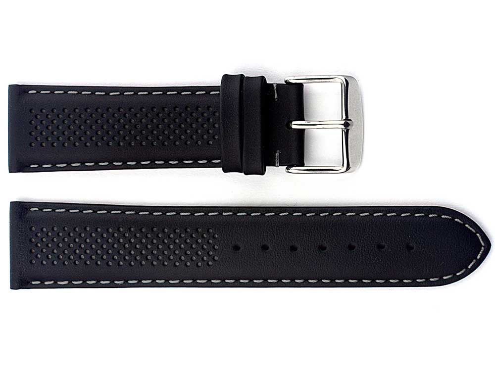 Laser Perforated Leather Watch Strap Oscar Black/Grey 01