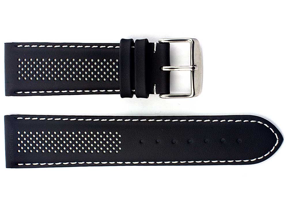 Laser Perforated Leather Watch Strap Oscar Black/White 01