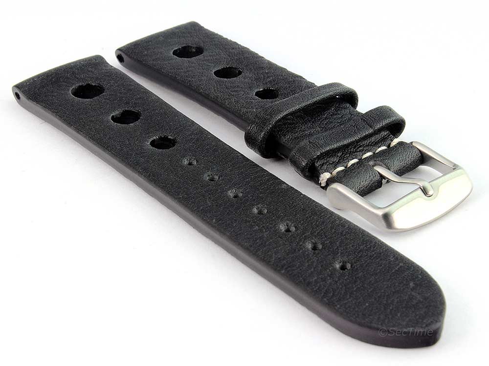 Genuine Leather Watch Strap Band Prague Rally Racing Black 18mm