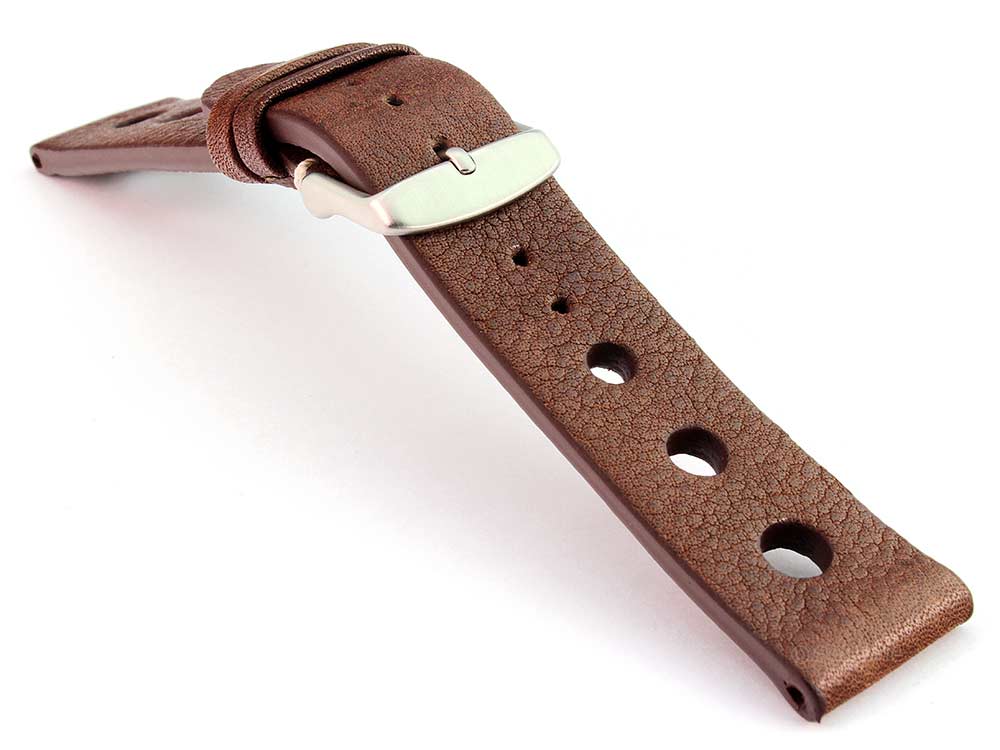 Genuine Leather Watch Strap Band Prague Rally Racing Dark Brown 03