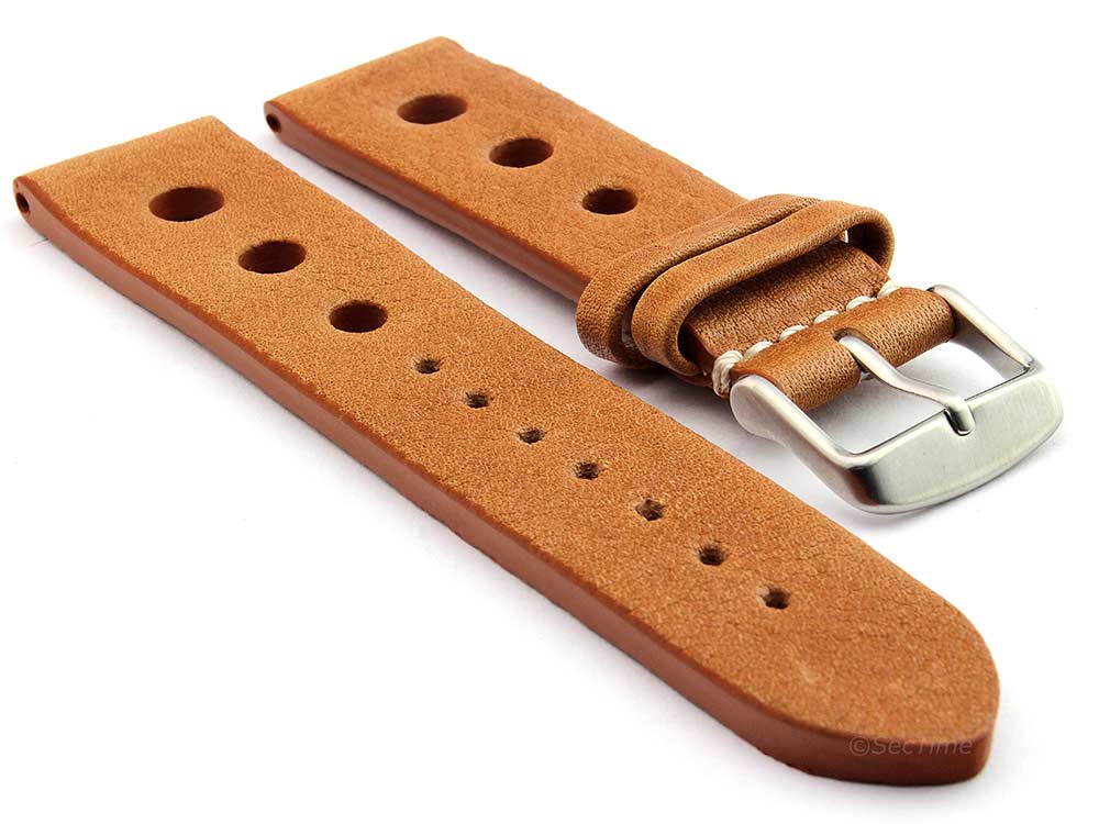 Genuine Leather Watch Strap Band Prague Rally Racing Brown 01