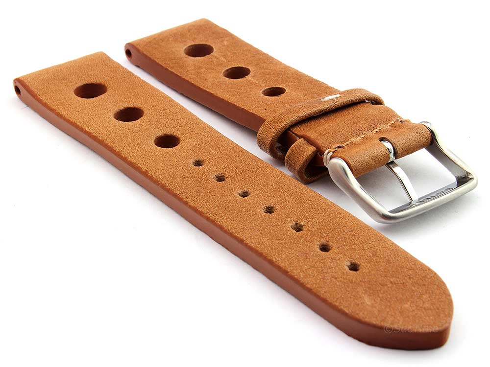 Genuine Leather Watch Strap Band Prague Rally Racing Brown 02