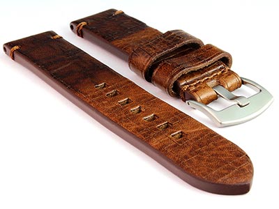 Old-look Genuine Leather Watch Strap Pride Dark Brown 22mm