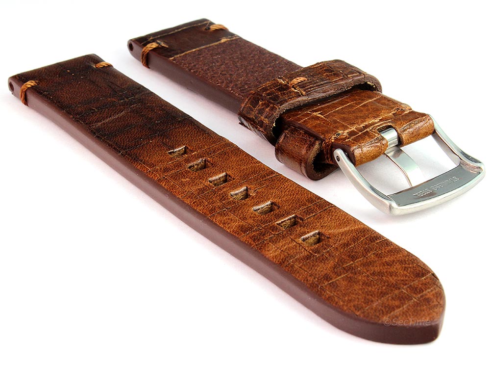 Old-look Genuine Leather Watch Strap Pride Dark Brown 02