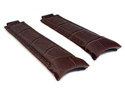 Curved Leather Watch Strap Compatible w. Rolex Daytona Dark Brown 20mm/16mm/9mm