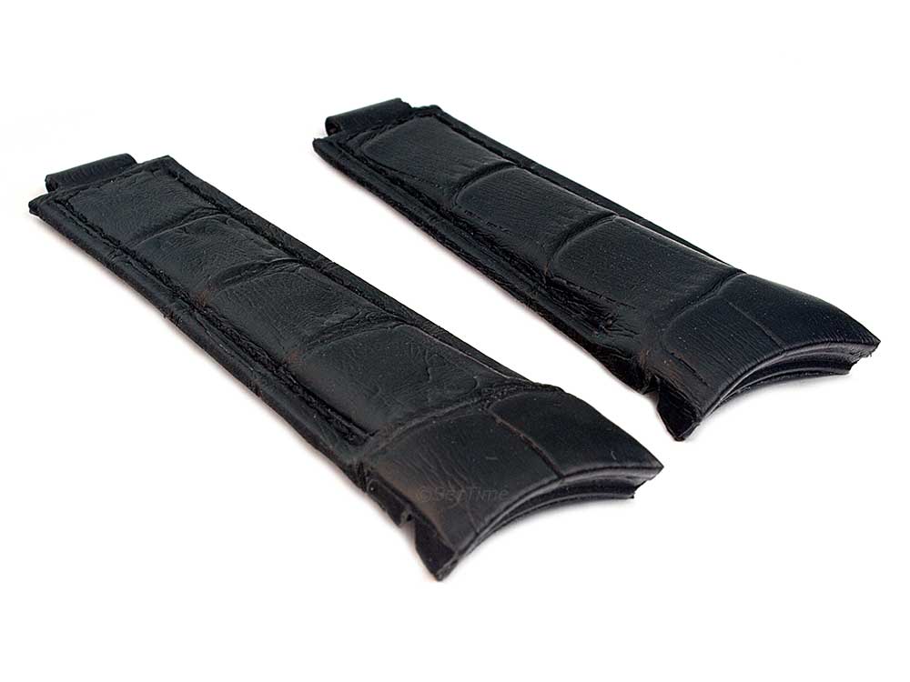 Curved Leather Watch Strap Band Compatible with Rolex Daytona Black 01