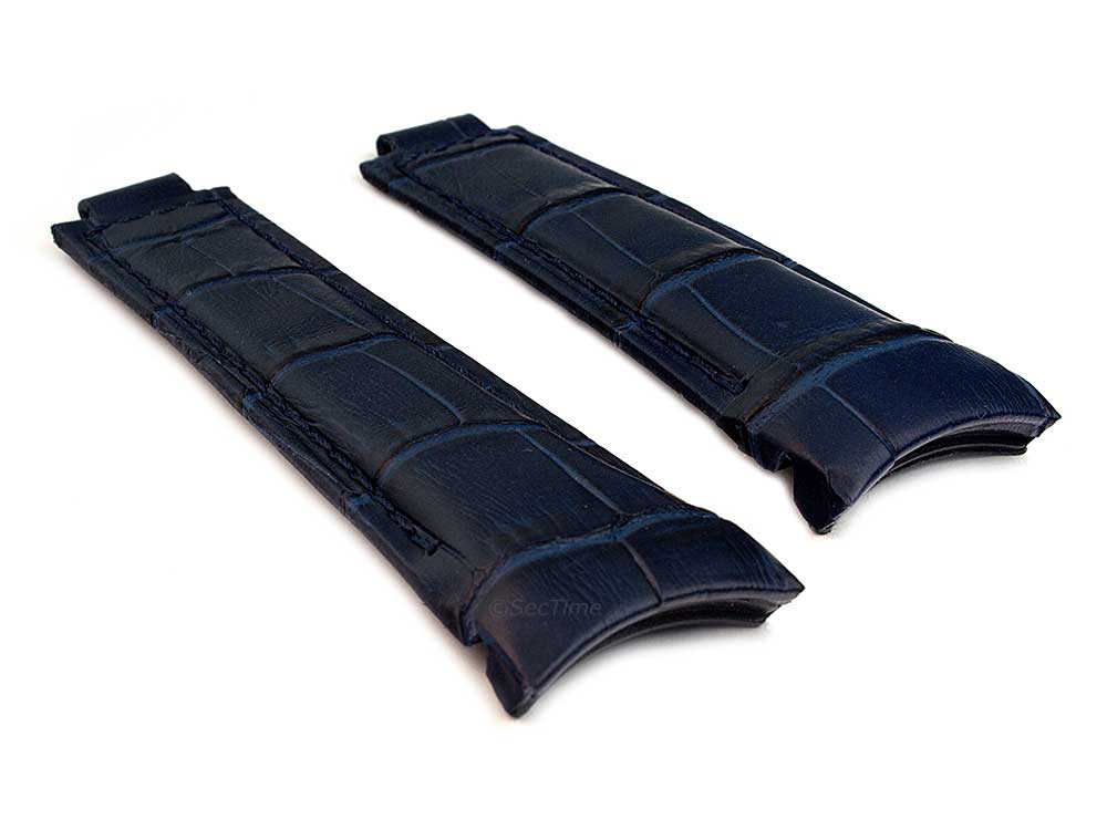 Curved Leather Watch Strap Band Compatible with Rolex Daytona Navy Blue 01