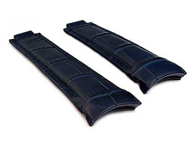 Curved Leather Watch Strap Compatible w. Rolex Daytona Navy Blue 20mm/16mm/9mm