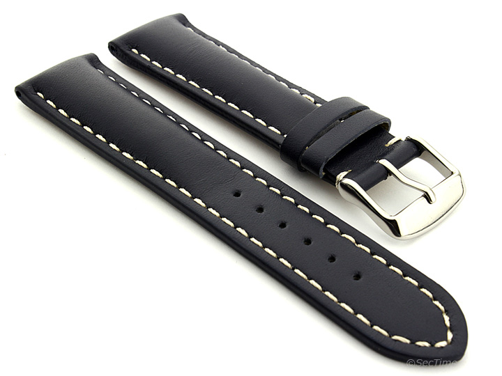 Padded Watch Strap Leather Blue with White Stitching Sahara 02