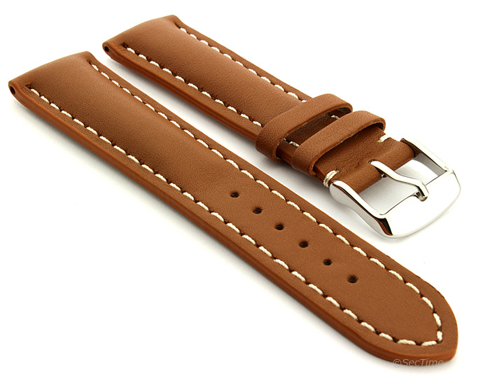 Padded Watch Strap Leather Brown with White Stitching Sahara 02