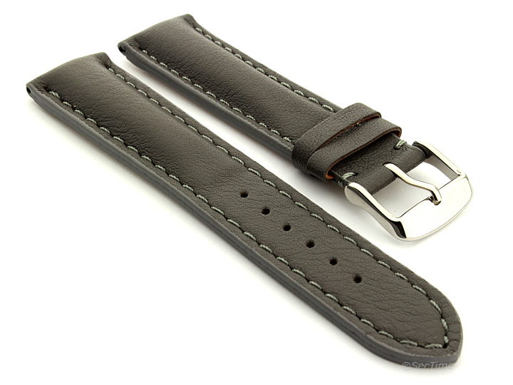 Padded Watch Strap Leather Grey with Grey Stitching Sahara 02