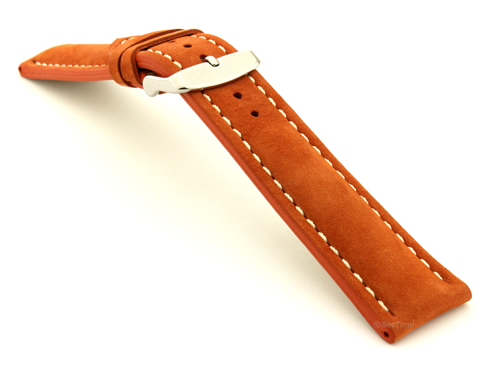 Padded Watch Strap Leather Orange with White Stitching Sahara 01