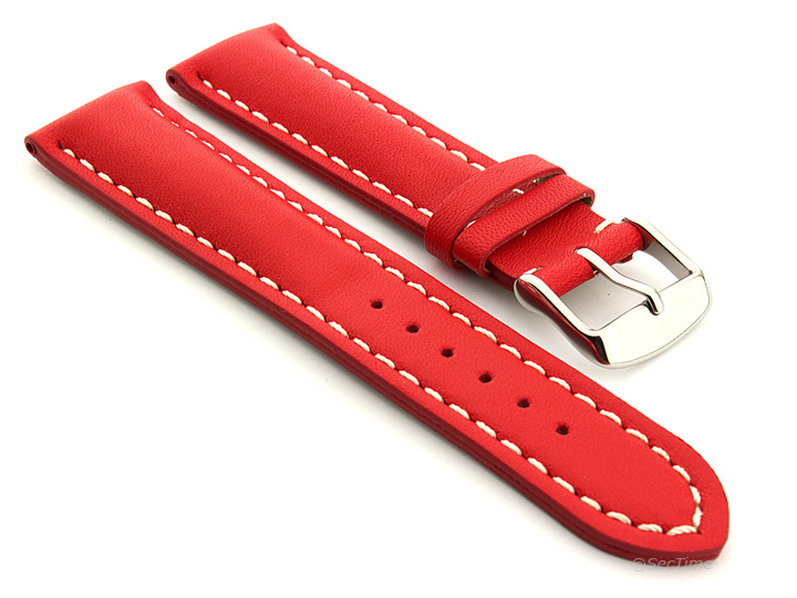 Padded Watch Strap Leather Red with White Stitching Sahara 02