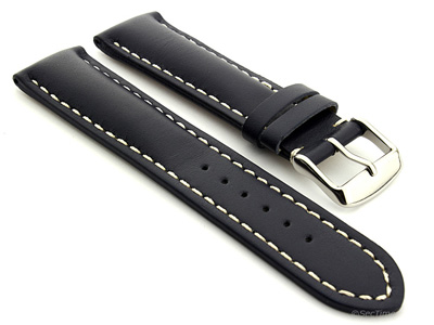 Padded Genuine Leather Watch Strap SAHARA Blue/White 22mm