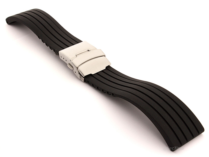 Silicone Watch Strap with Deployment Clasp Black GS 02