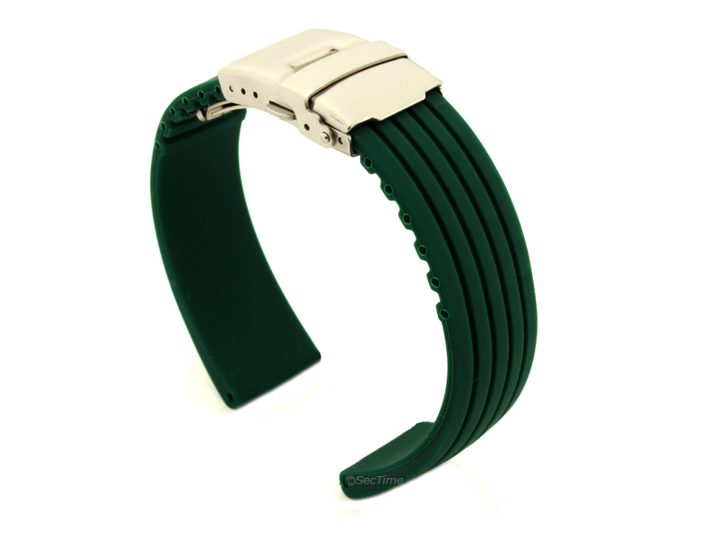 Silicone Watch Strap with Deployment Clasp Dark Green GS 01