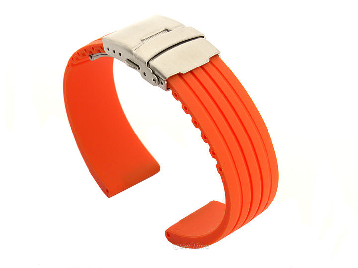 Silicone Watch Strap with Deployment Clasp Orange GS 01