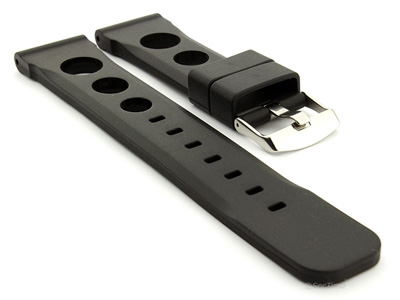 Silicone Watch Strap SH Perforated, Waterproof Black 24mm
