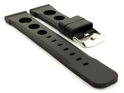 Silicone Watch Strap SH Perforated, Waterproof Black 20mm