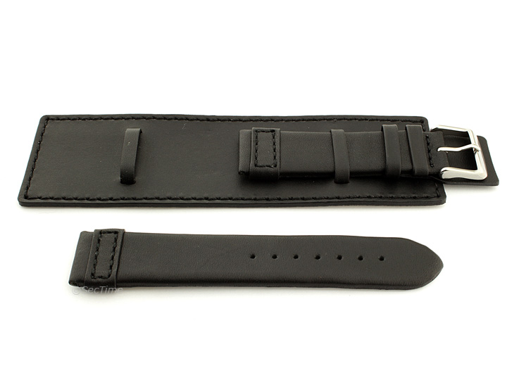 Leather Watch Strap with Wrist Cuff Black with Black Stitching Solar 02