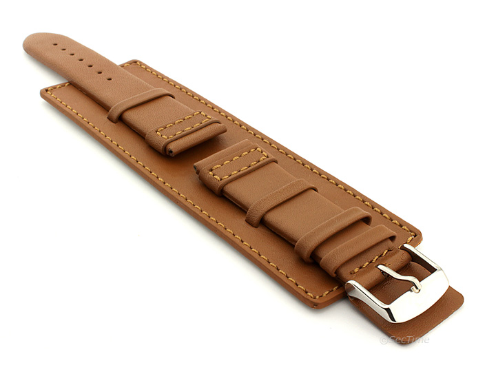 Leather Watch Strap with Wrist Cuff Brown with Brown Stitching Solar 01