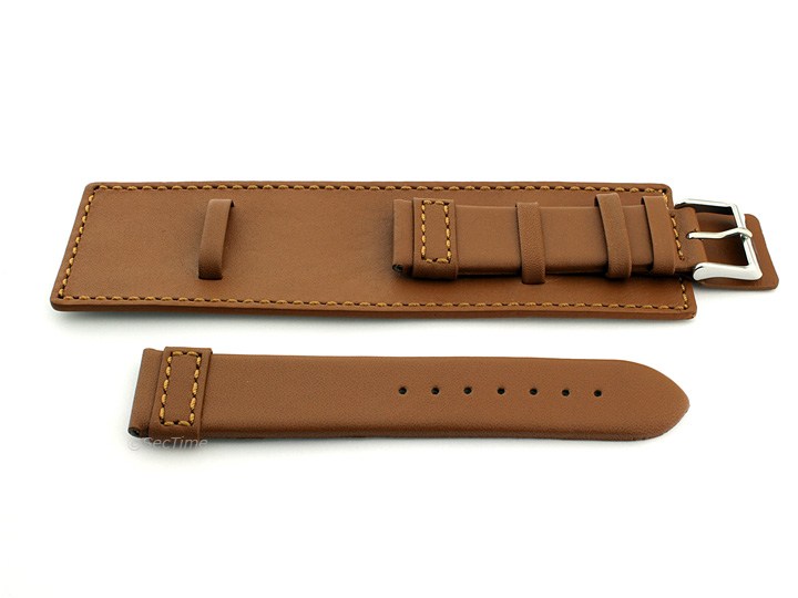 Leather Watch Strap with Wrist Cuff Brown with Brown Stitching Solar 02