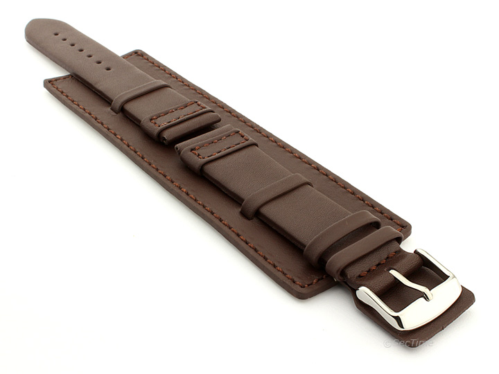 Leather Watch Strap with Wrist Cuff Dark Brown with Brown Stitching Solar 01