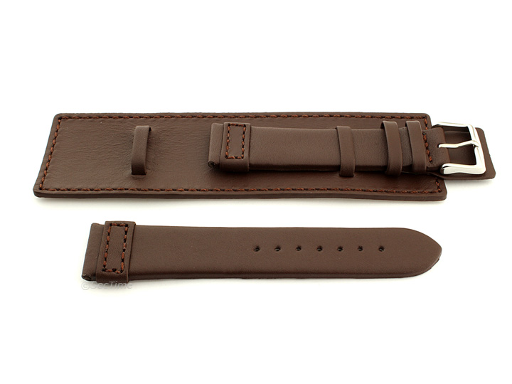 Leather Watch Strap with Wrist Cuff Dark Brown with Brown Stitching Solar 02