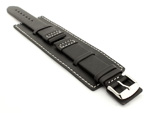 Leather Watch Strap with Wrist Cuff - Solar Black / White 20mm