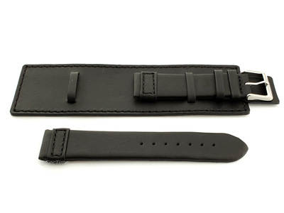 Leather Watch Strap with Wrist Cuff - Solar Black / Black 20mm