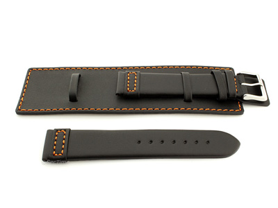 Leather Watch Strap with Wrist Cuff - Solar Black / Orange 20mm