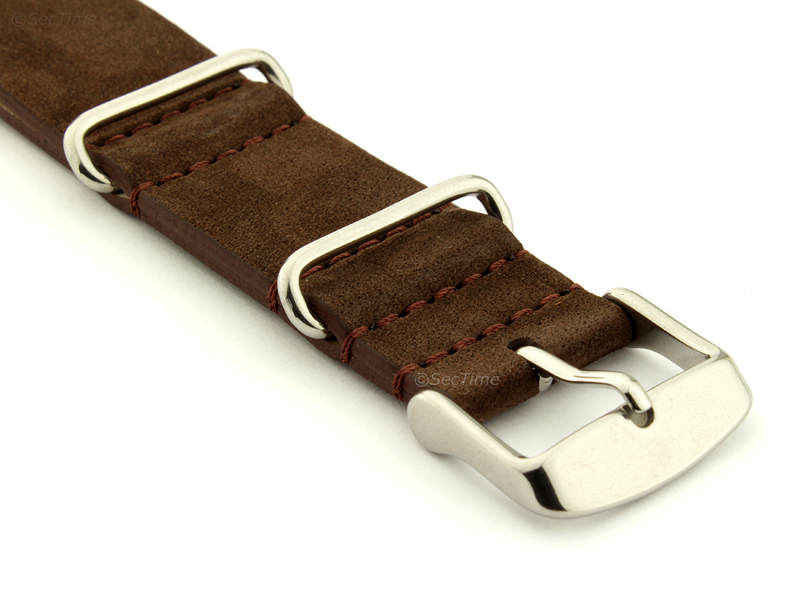 Suede Leather Nato Watch Strap Dark Brown 03