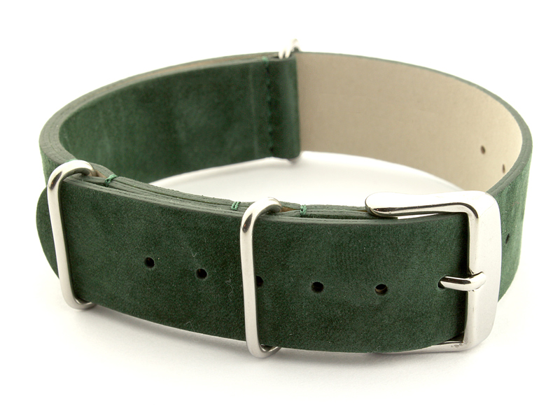 Suede Leather Nato Watch Strap Green 02