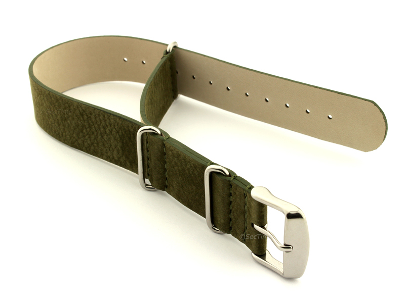 Suede Leather Nato Watch Strap Olive Green 01