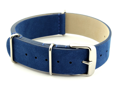 Suede Leather Nato G10 Military Watch Strap Blue 18mm