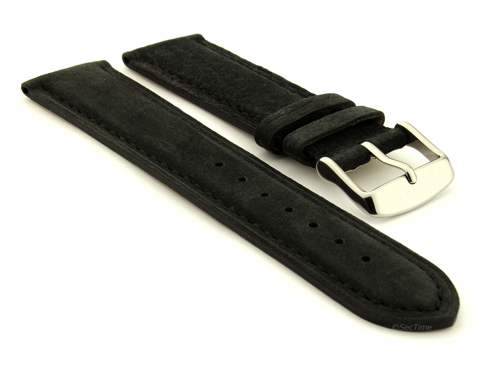 Suede Genuine Leather Watch Strap Teacher Black 01