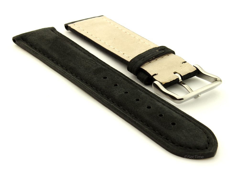 Suede Genuine Leather Watch Strap Teacher Black 02