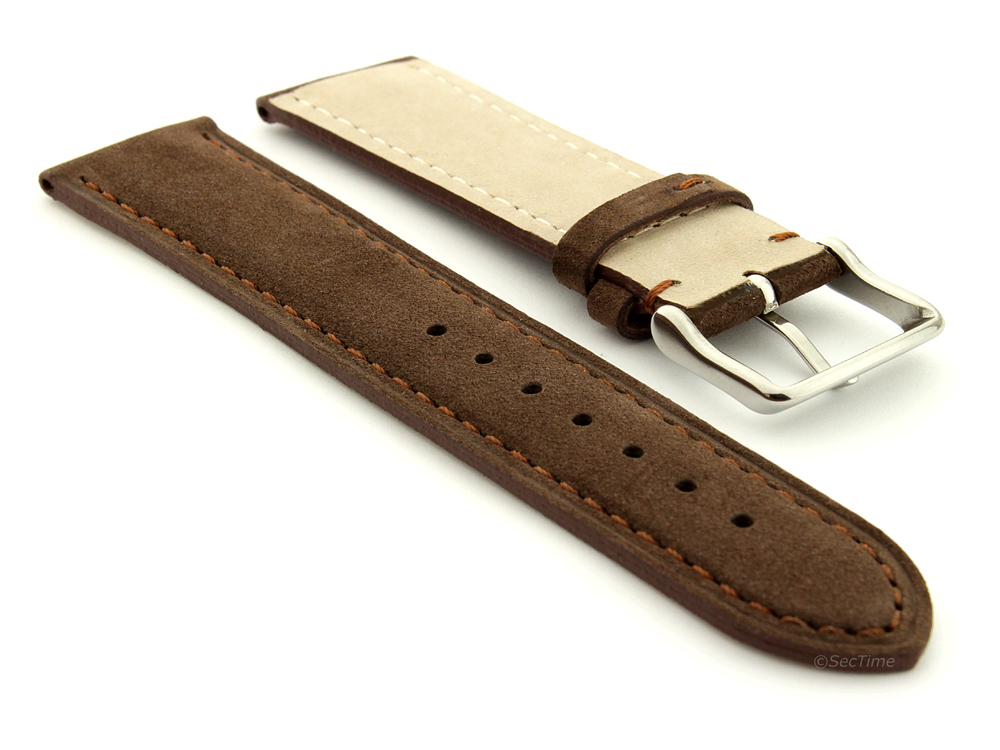 Suede Genuine Leather Watch Strap Teacher Dark Brown 02