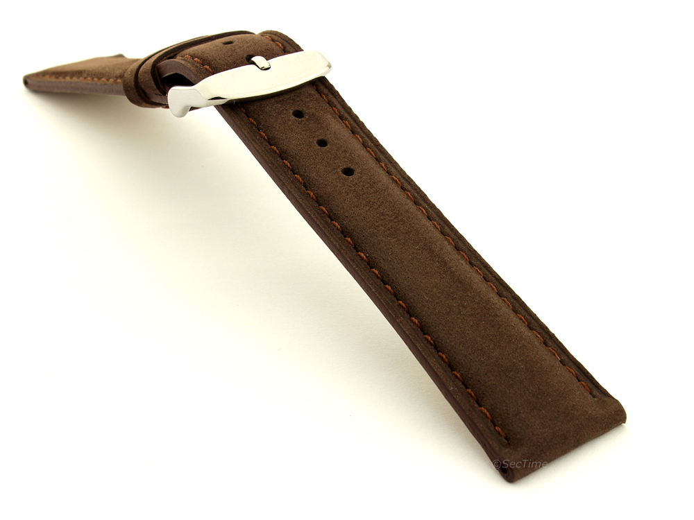 Suede Genuine Leather Watch Strap Teacher Dark Brown 03