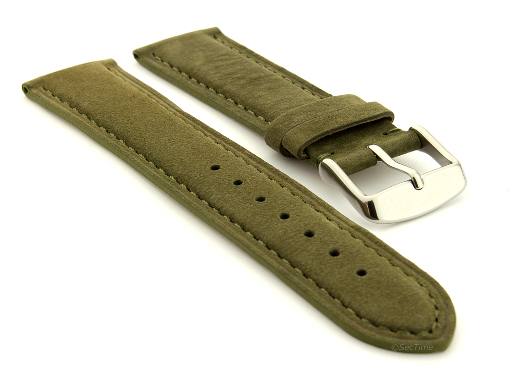 Suede Genuine Leather Watch Strap Teacher Olive Green 01