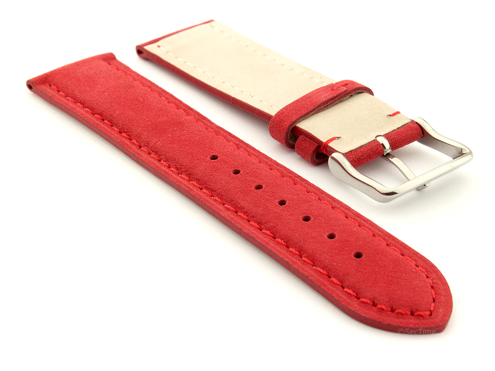 Suede Genuine Leather Watch Strap Teacher Red 02