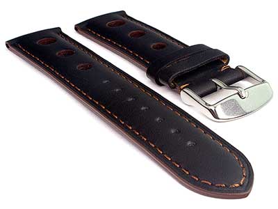 Racing Style Leather Watch Band Tempo Dark Brown/Brown 24mm