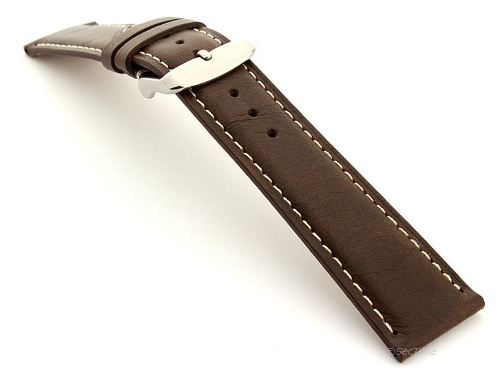 Extra Long Genuine Leather Watch Strap Twister Dark Brown 02