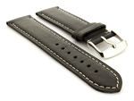 Extra Long Genuine Leather Watch Strap Twister Black / White 22mm