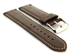Extra Long Genuine Leather Watch Strap Twister Dark Brown / White 22mm